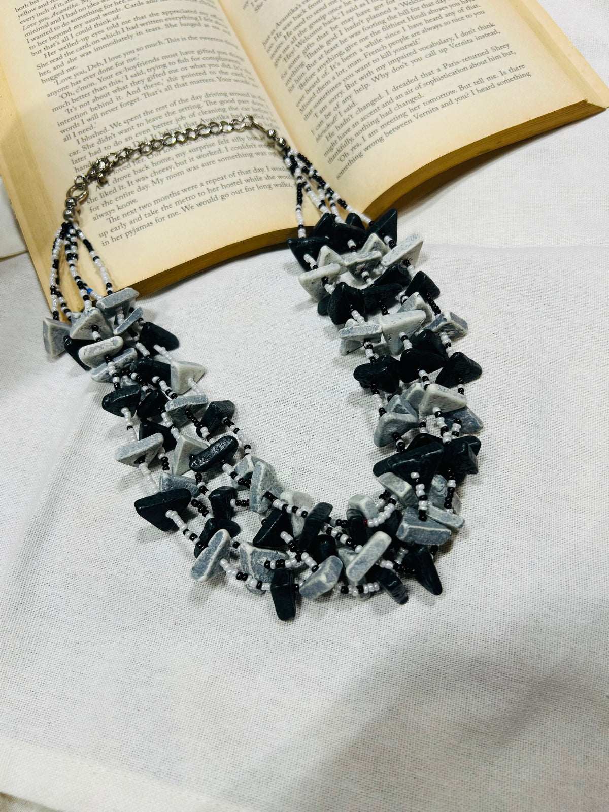 Black Grey Layered Necklace Guiyaajewels