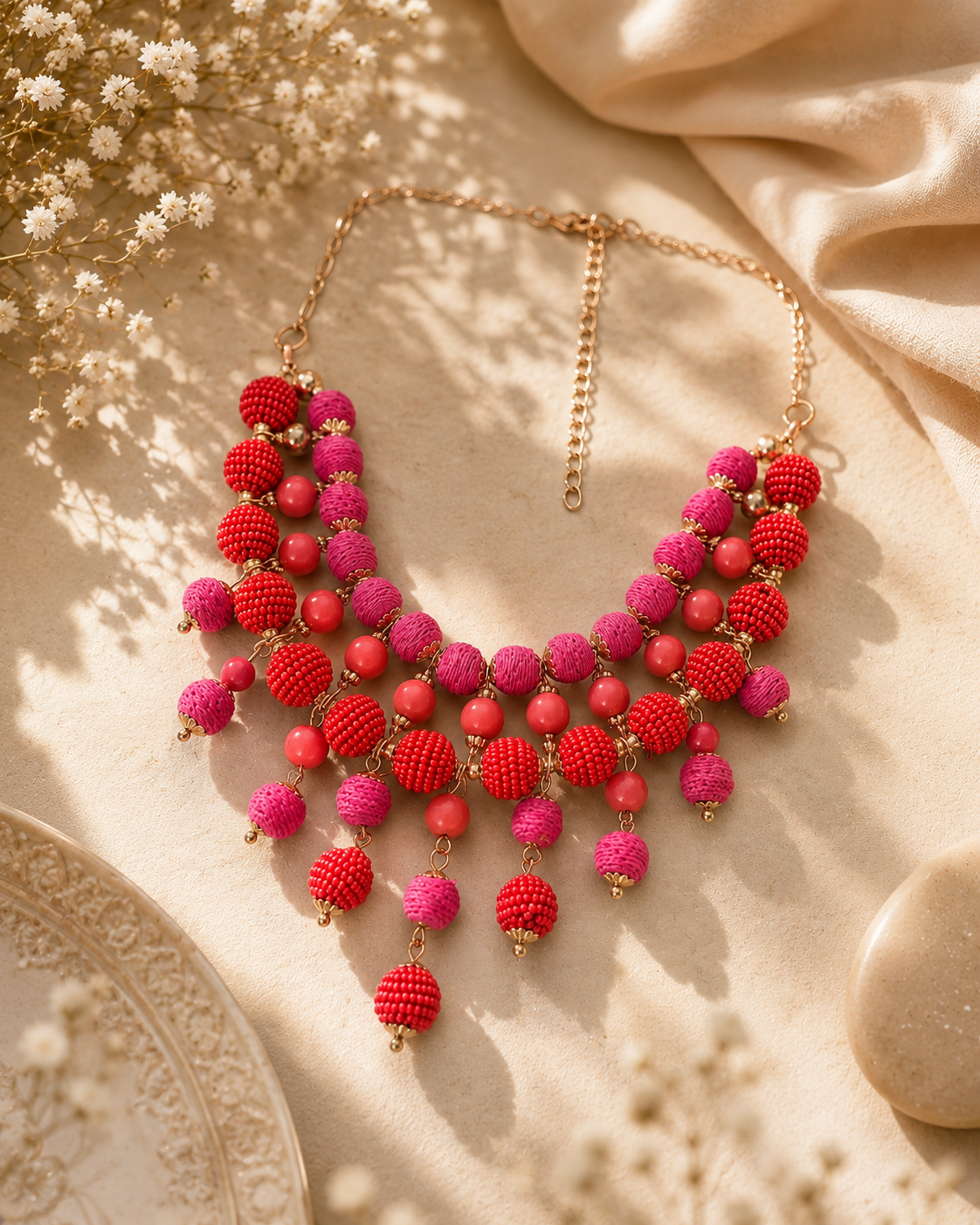 Pink Beaded Necklace Garud Wear