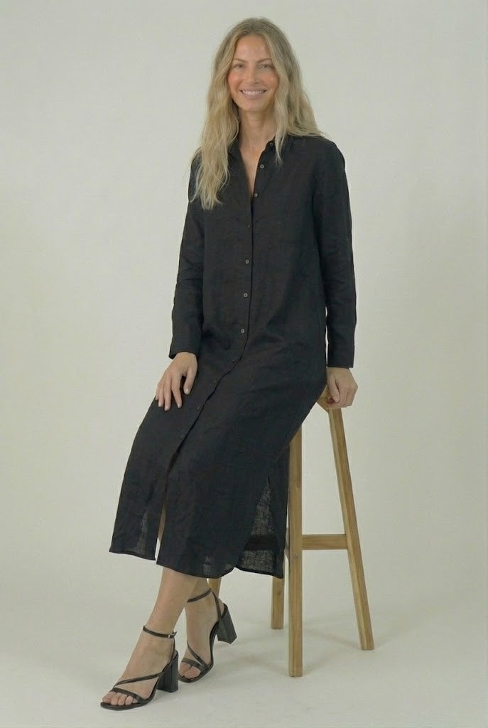 Black Linen Dress Garud Wear