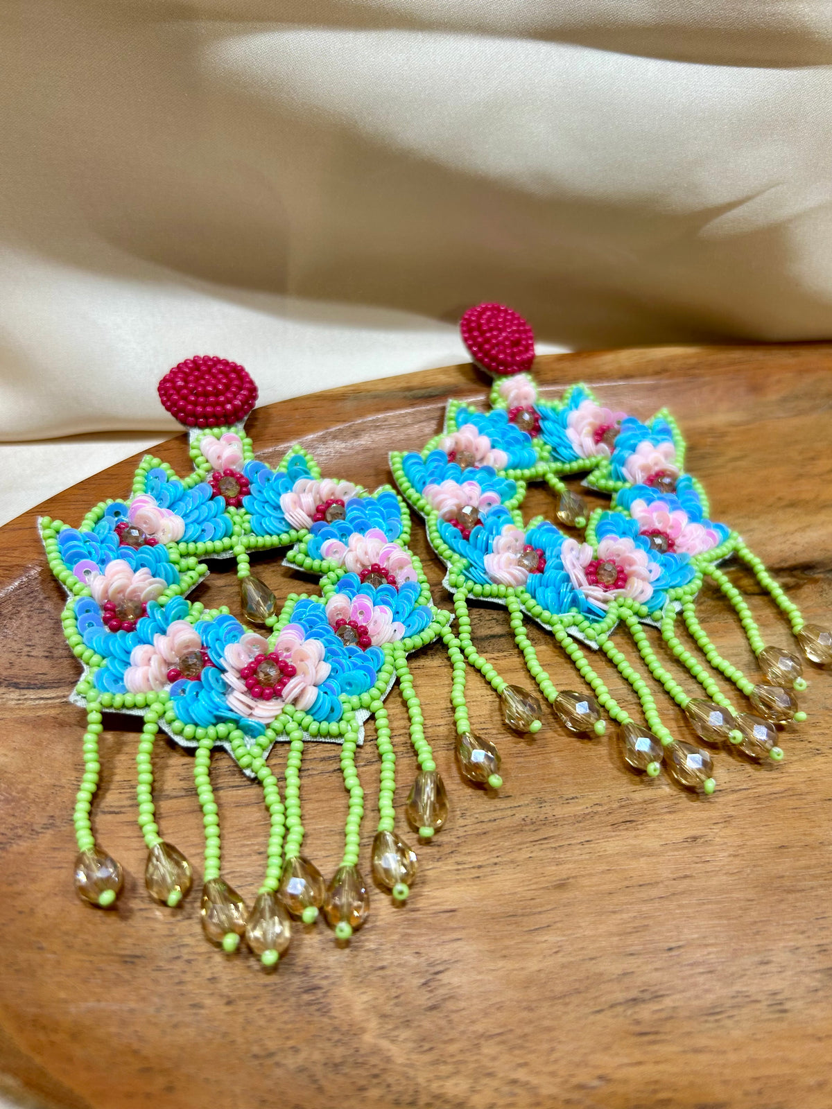 Floral Blue Green Earrings - Garud Wear