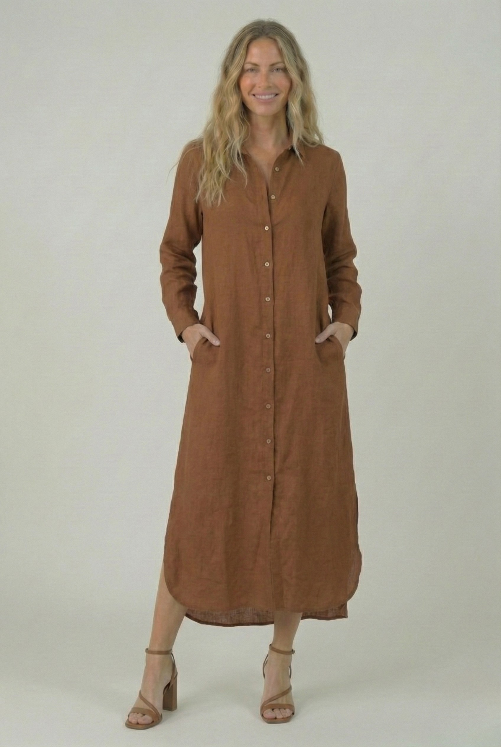 Brown Linen Dress Garud Wear
