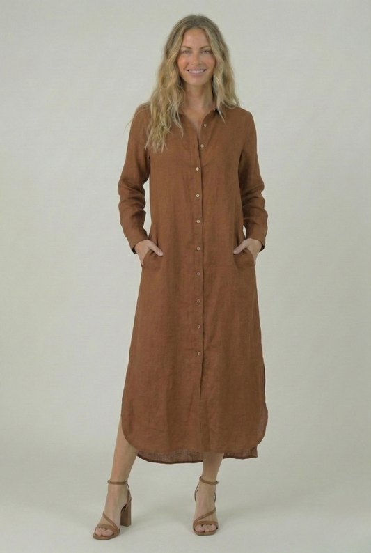 Brown Linen Dress Garud Wear
