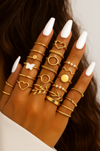 Golden Harmony 24-Piece Mixed Design Ring Set Garud Wear