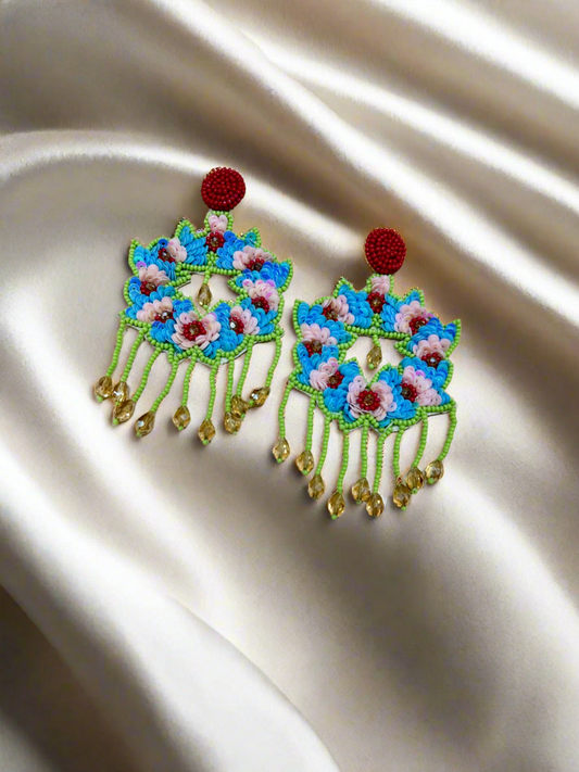 Floral Blue Green Earrings - Garud Wear