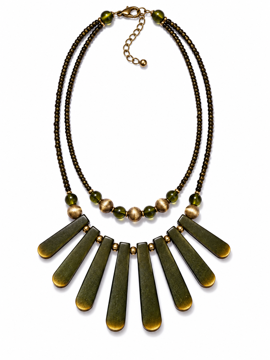 Olive Green Handmade Wooden Necklace Garud Wear