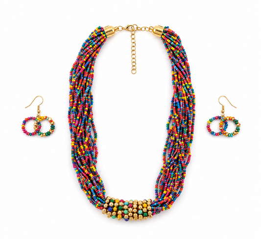 Vibrant multicolour beaded necklace Garud Wear