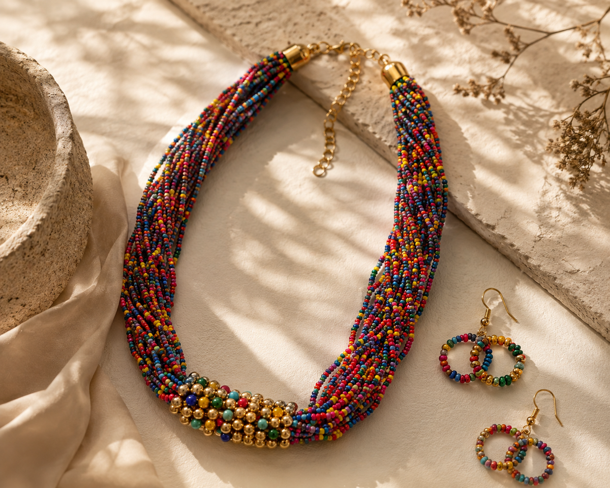 Vibrant multicolour beaded necklace Garud Wear