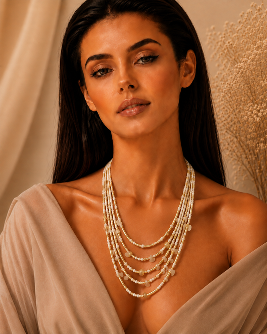 Golden Cream Harmony Layered Necklace Garud Wear