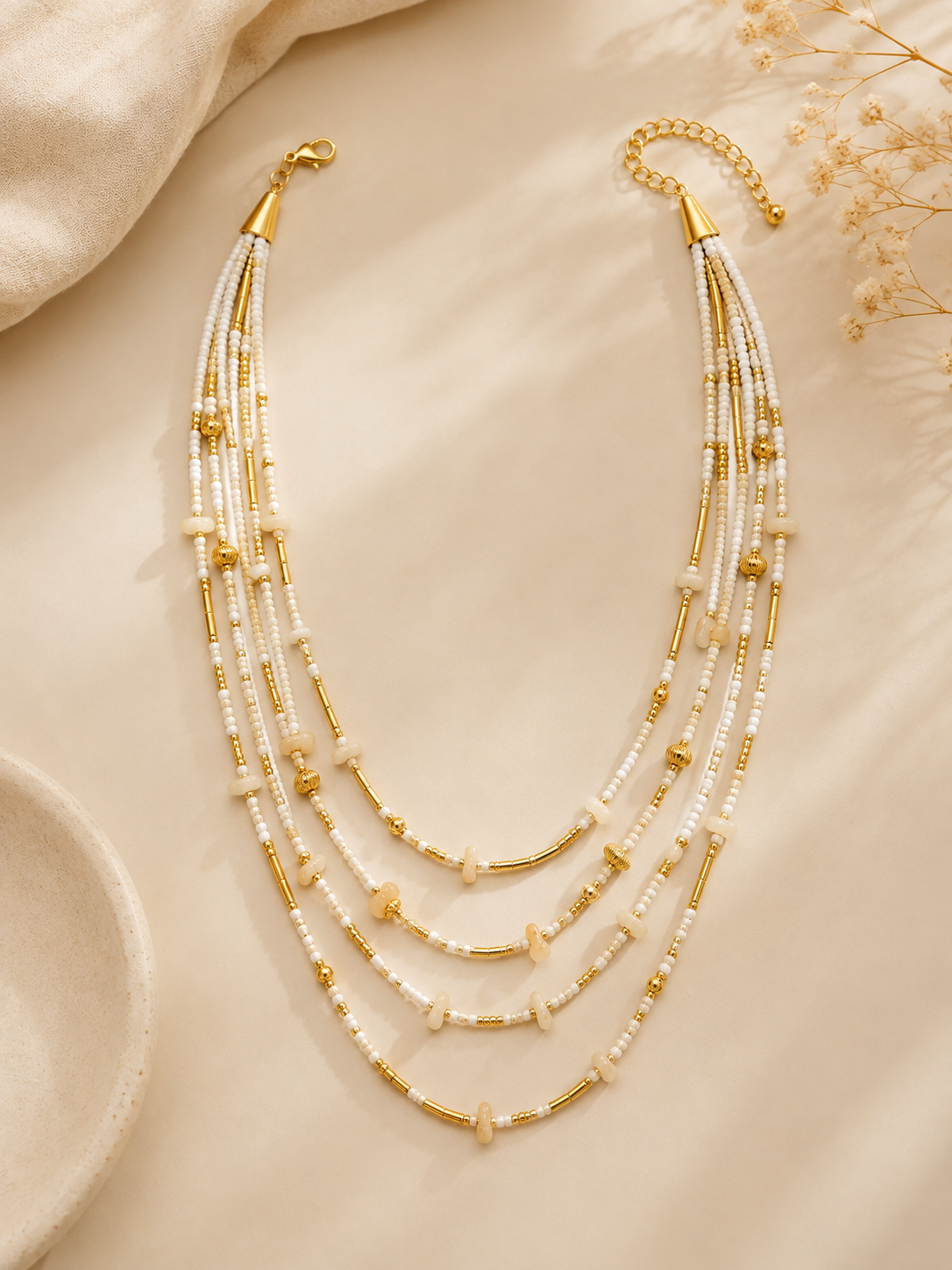 Golden Cream Harmony Layered Necklace Garud Wear