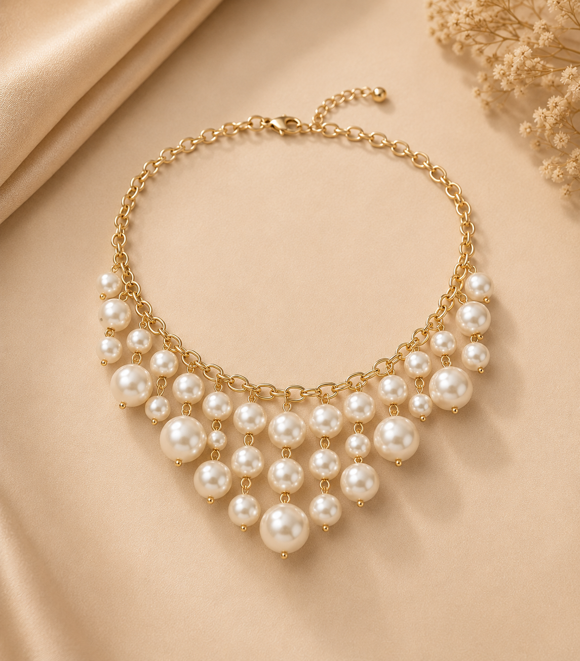 Multilayer White Pearl Necklace Garud Wear