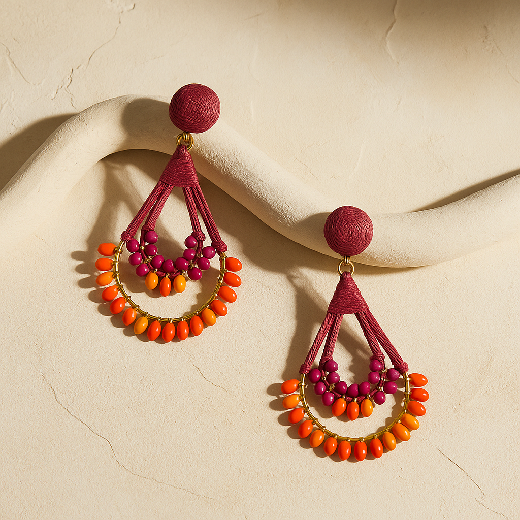 Sunset Glow Fabric & Beaded Earrings Garud Wear