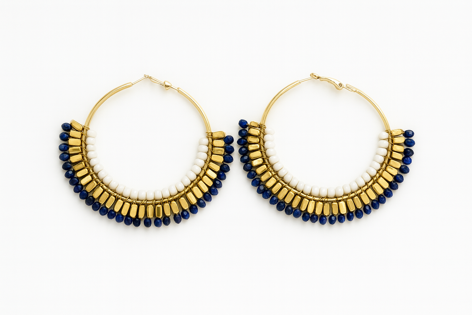 Celestial Blue & Gold Beaded Earrings Garud Wear
