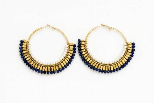 Celestial Blue & Gold Beaded Earrings Garud Wear