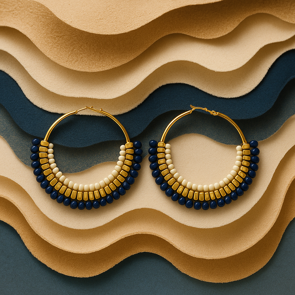 Celestial Blue & Gold Beaded Earrings Garud Wear
