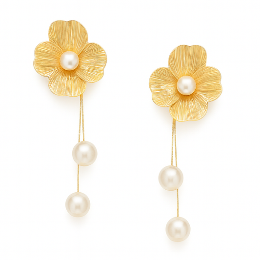Elegant Blossom Pearl Drop Earrings Garud Wear
