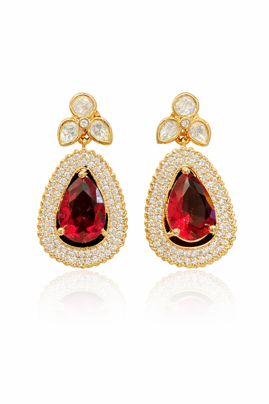 Crimson Elegance Gold Earrings Garud Wear