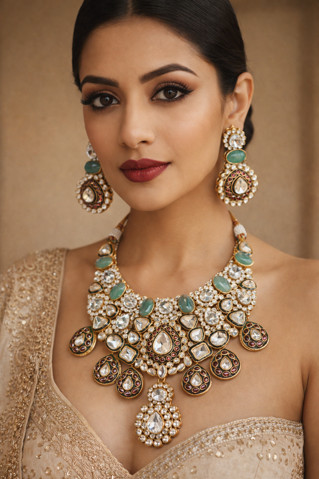 Emerald Royale Kundan Necklace Set Garud Wear