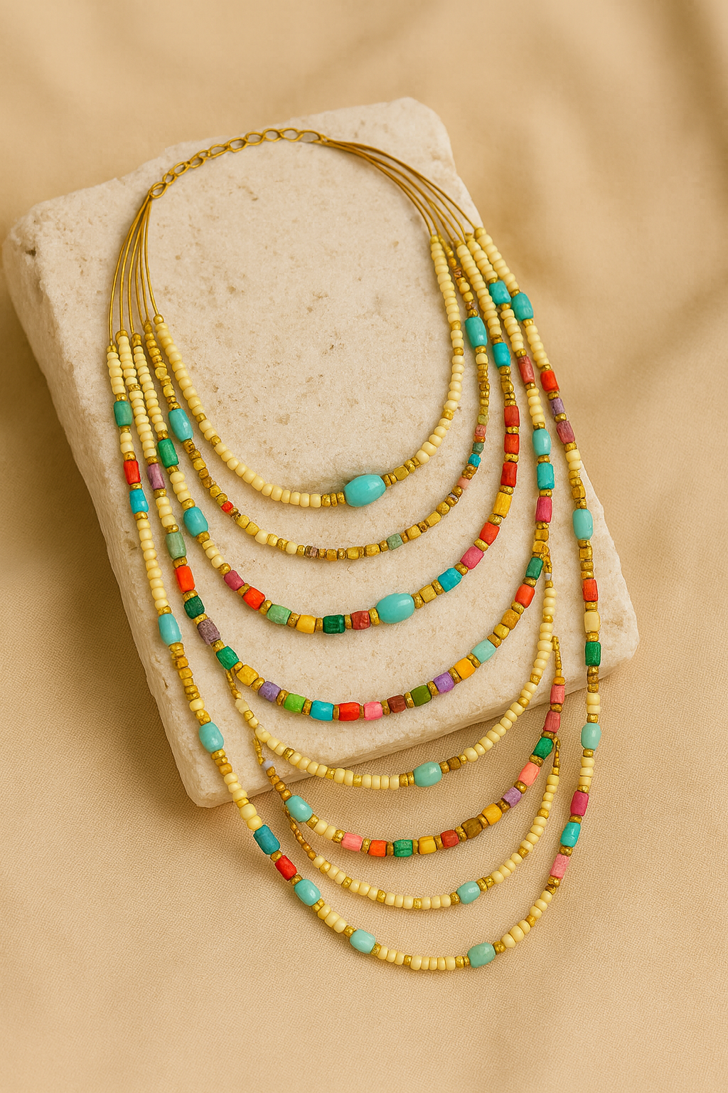 Radiant Harmony Multicolored 14-Layer Necklace Garud Wear