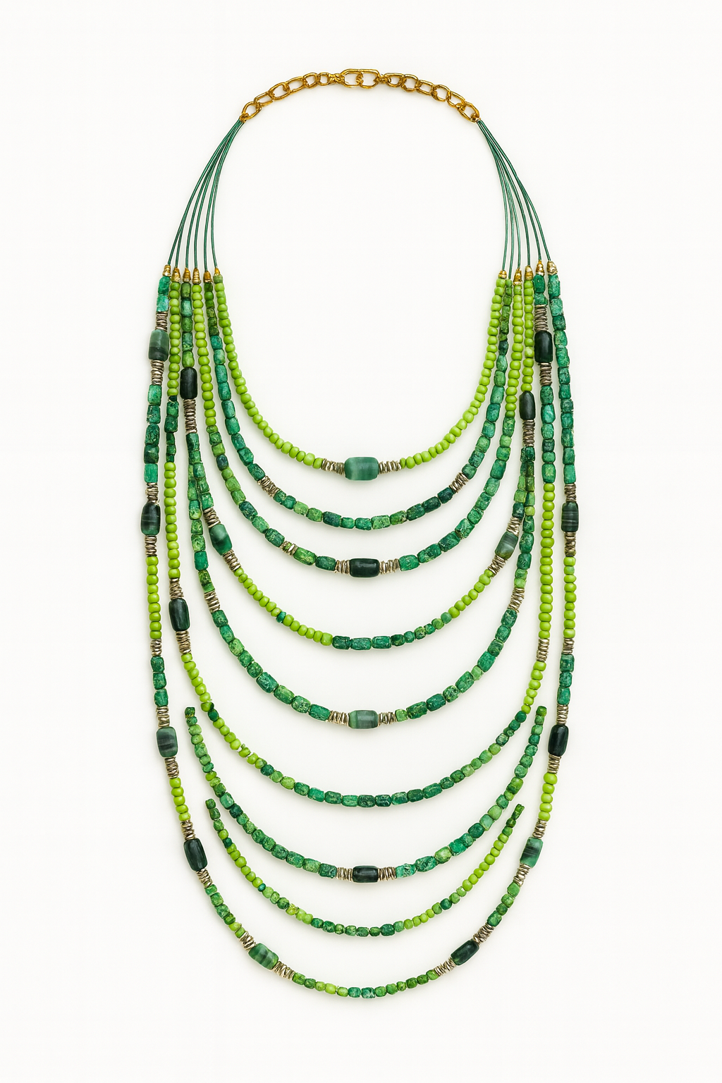 Emerald Harmony 14-Layer Beaded Necklace Garud Wear