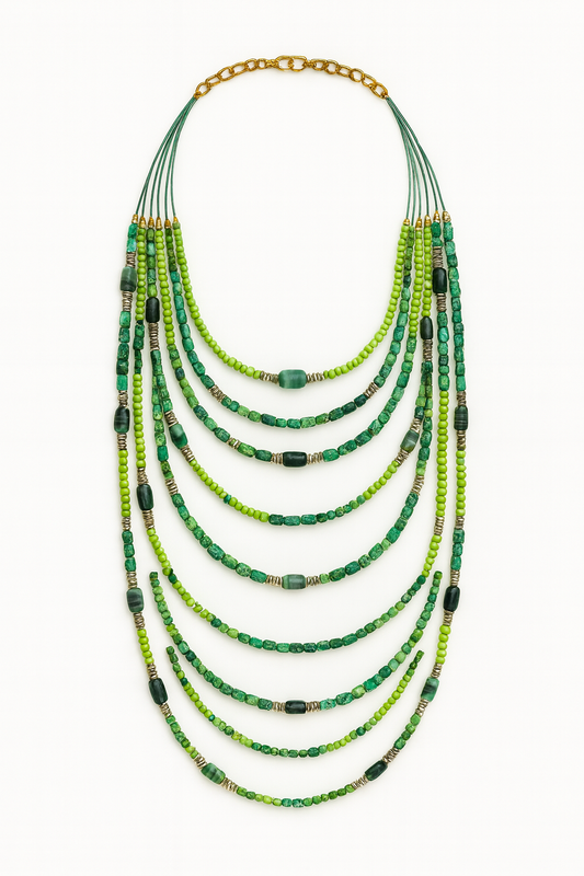 Emerald Harmony 14-Layer Beaded Necklace Garud Wear