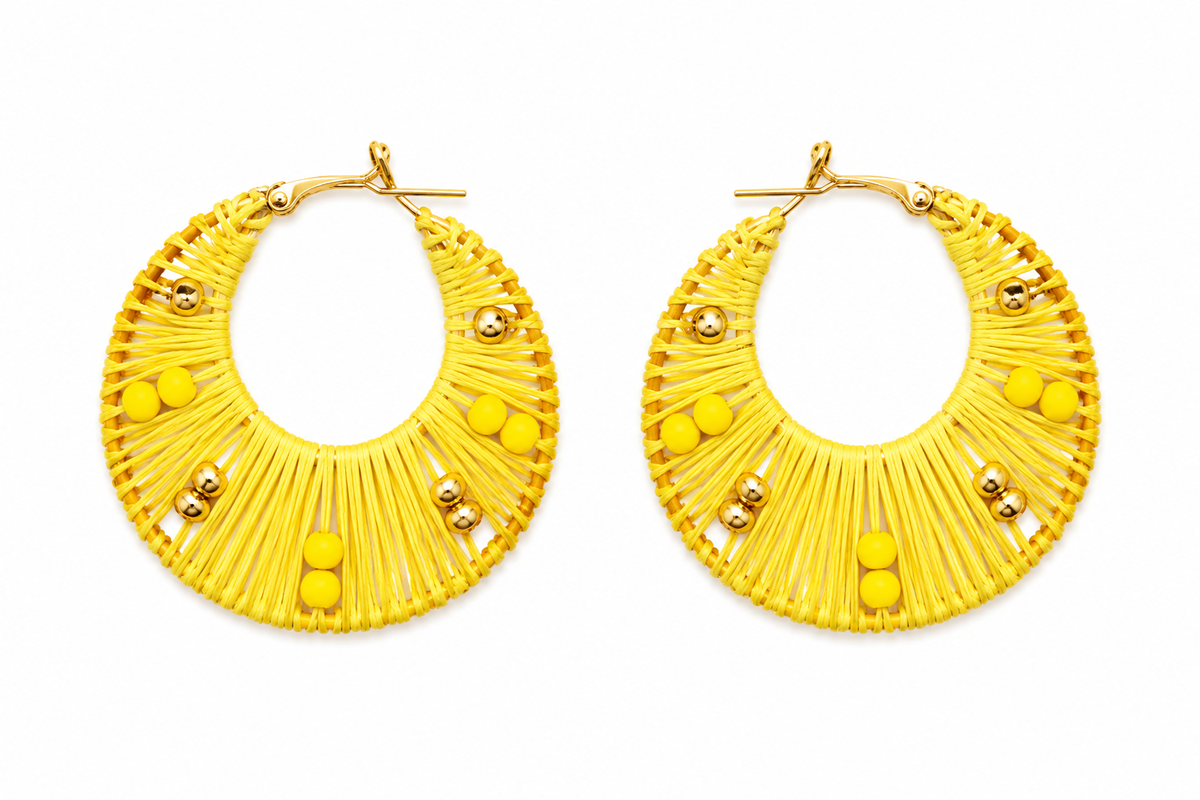 Handcrafted yellow fabric earrings Garud Wear