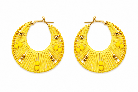 Handcrafted yellow fabric earrings Garud Wear
