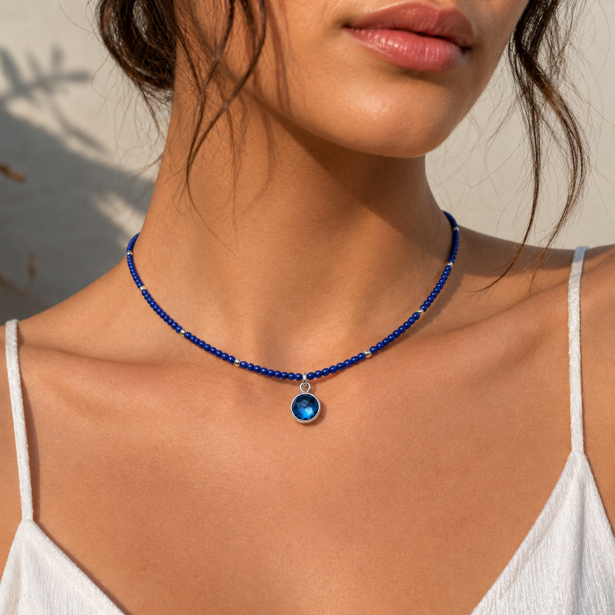 Handcrafted blue beaded necklace Garud Wear