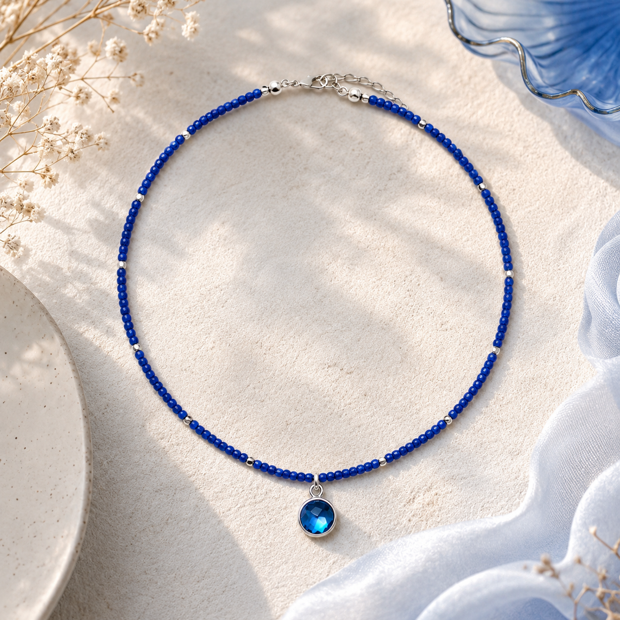 Handcrafted blue beaded necklace Garud Wear