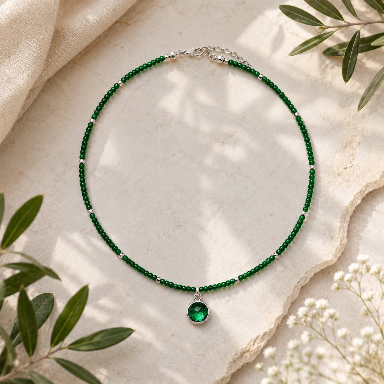 Handcrafted green beaded necklace Garud Wear