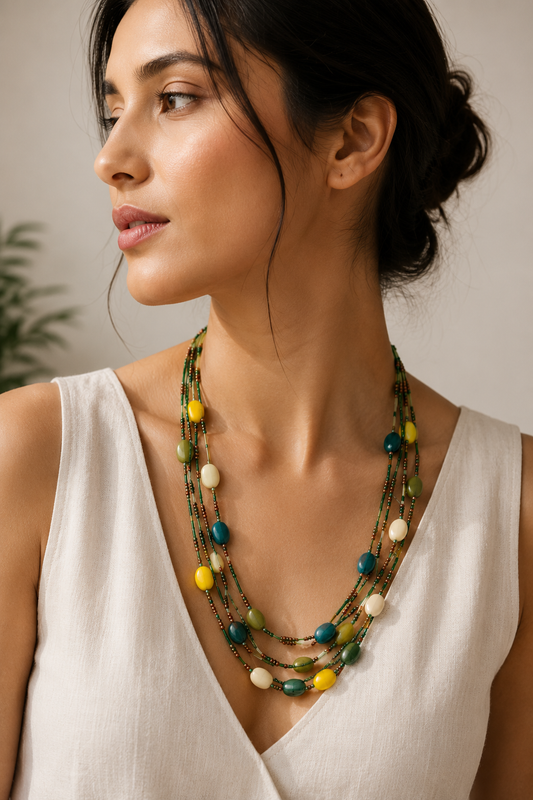 Handcrafted green beaded necklace Garud Wear