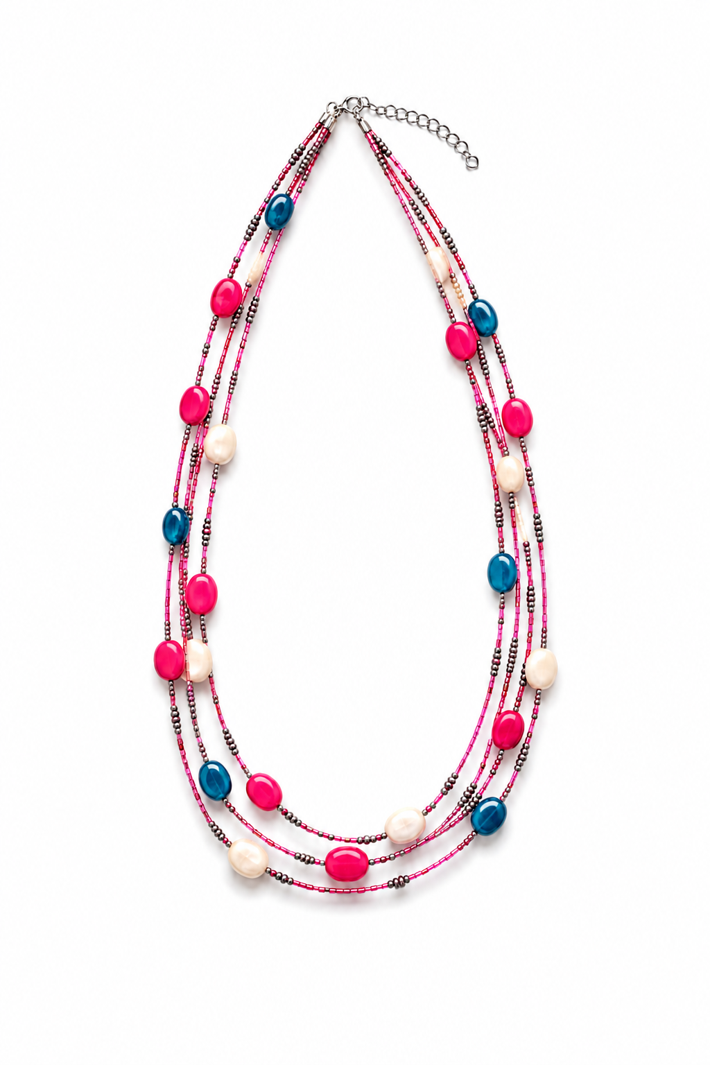 Handcrafted pink and blue beaded necklace Garud Wear