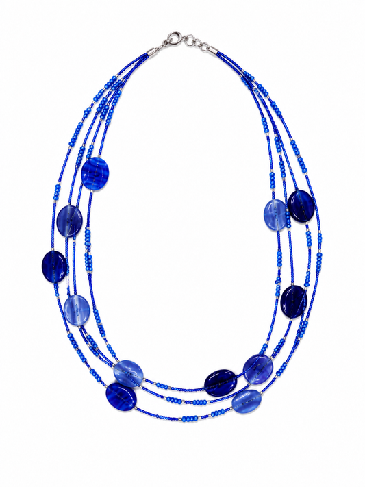 Handcrafted blue glass beaded necklace Garud Wear