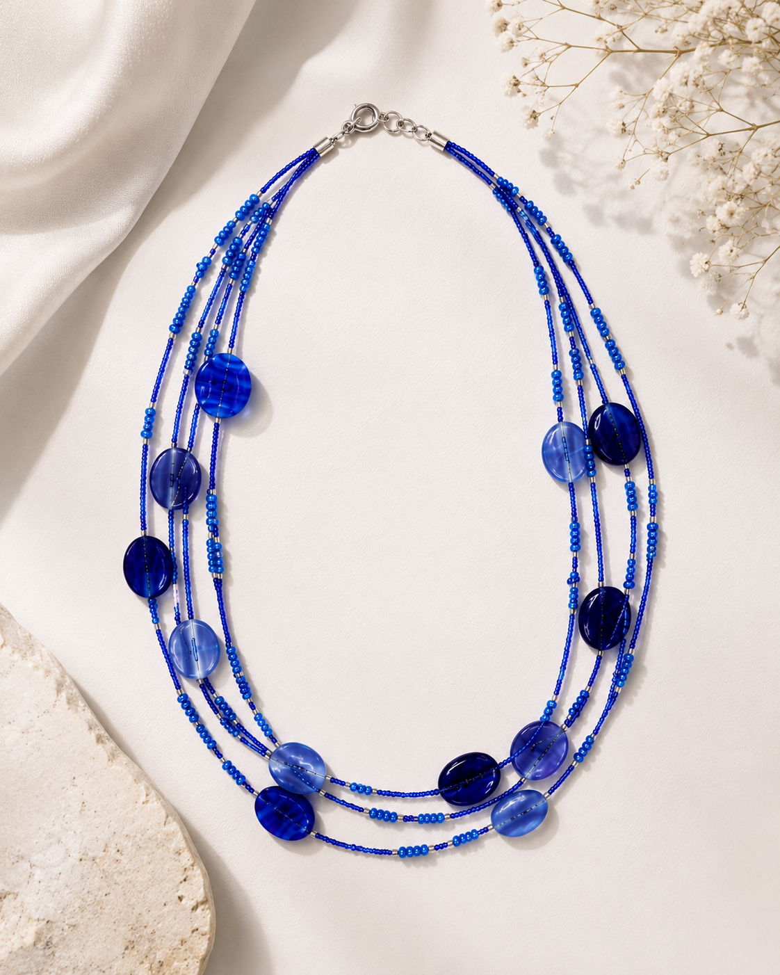Handcrafted blue glass beaded necklace Garud Wear
