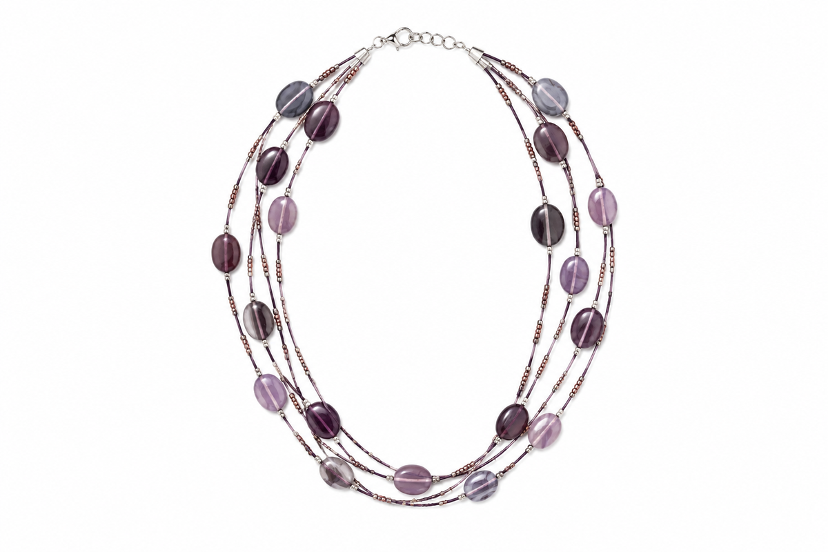 Handmade purple glass beaded necklace Garud Wear