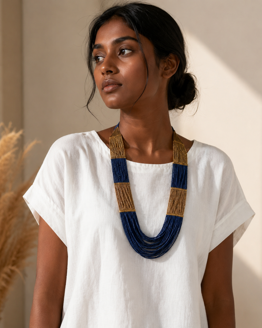 Blue and Golden handmade beaded necklace Garud Wear