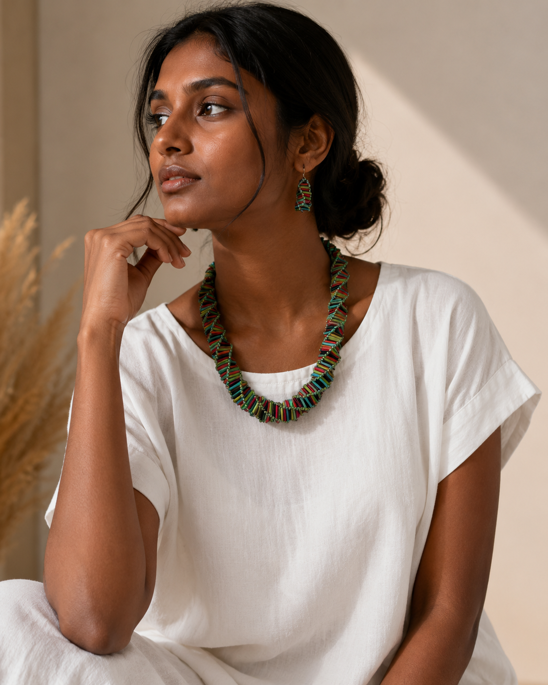 Multi-colour twisted handmade necklace with earrings Garud Wear