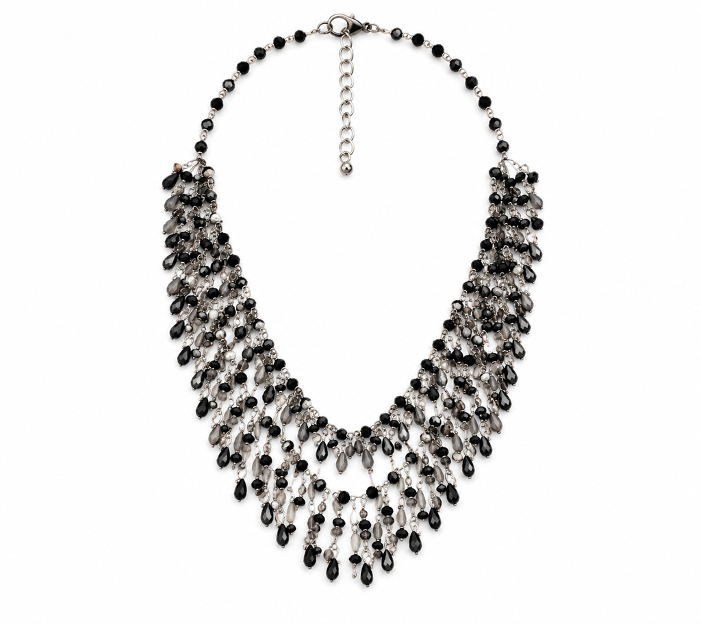 Silver and black beaded necklace Garud Wear