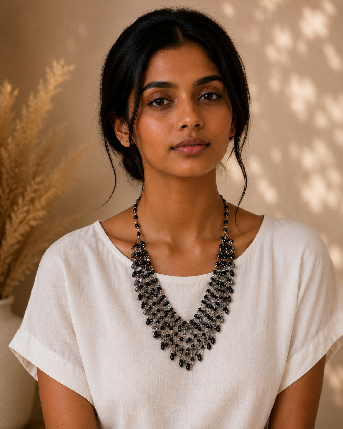 Silver and black beaded necklace Garud Wear