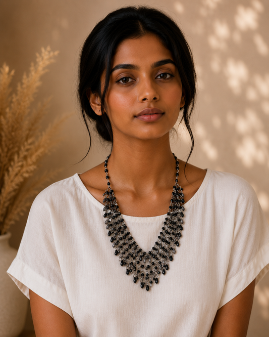 Silver and black beaded necklace Garud Wear