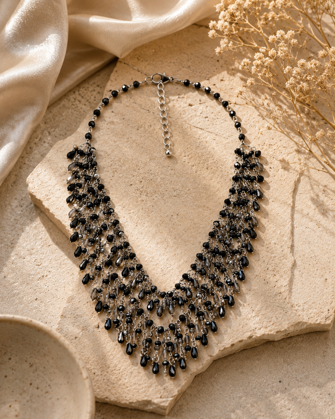 Silver and black beaded necklace Garud Wear