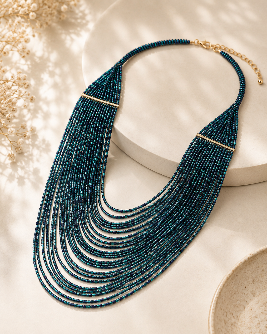 Blue beaded layered necklace Garud Wear