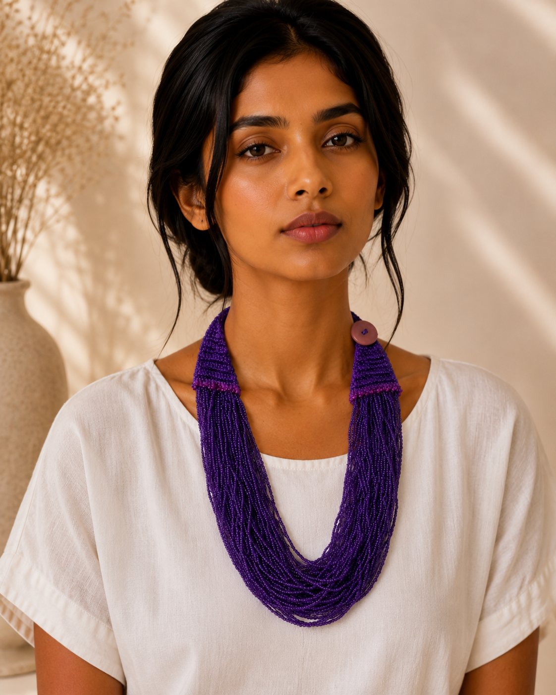 Handcrafted purple beaded necklace Garud Wear