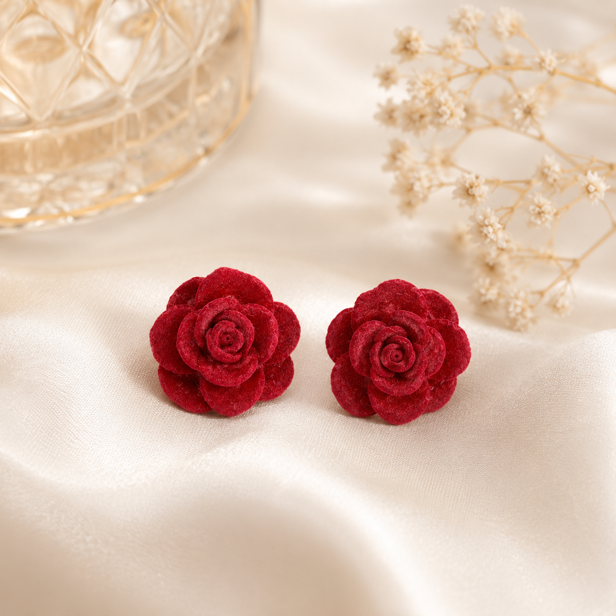 Elegant red rose earrings Garud Wear