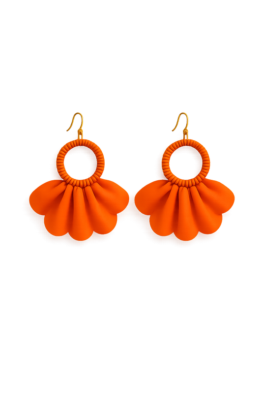 Vibrant orange fabric earrings Garud Wear