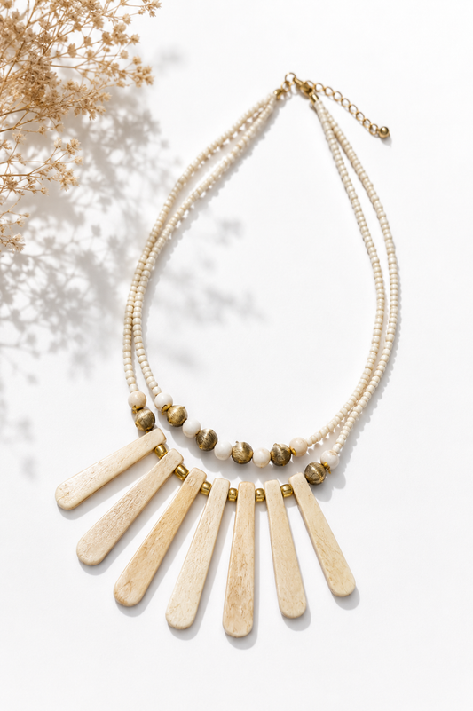 Cream Wooden Handcrafted Necklace Garud Wear