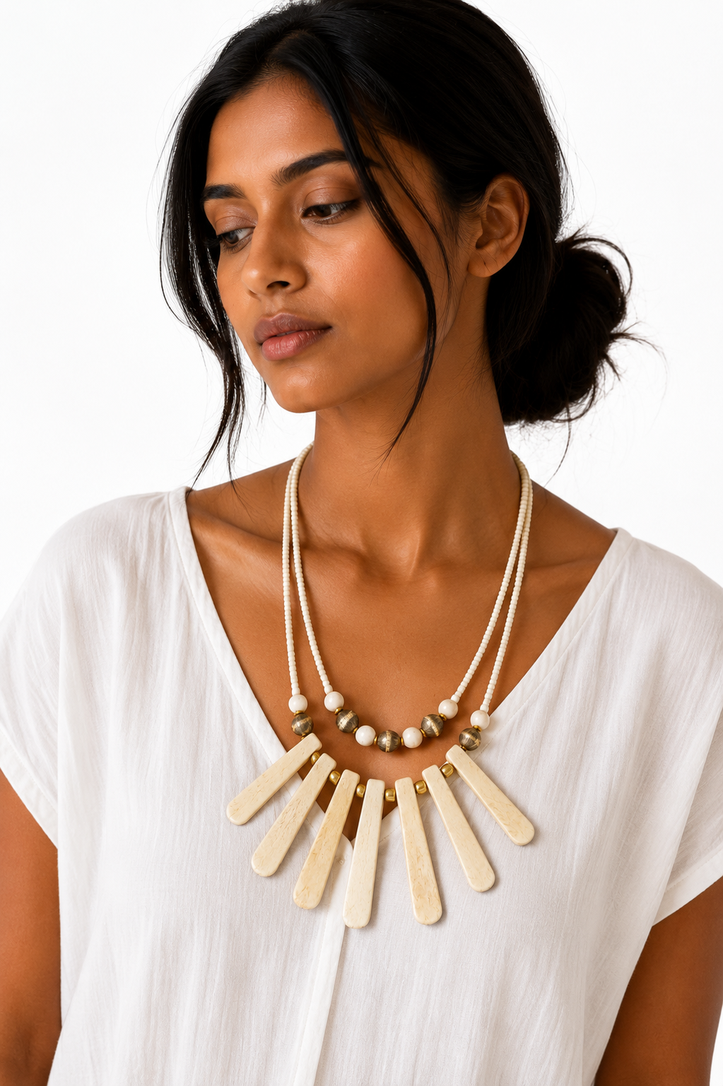 Cream Wooden Handcrafted Necklace Garud Wear