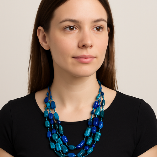 Azure Glow Handmade Glass Beaded Necklace Garud Wear