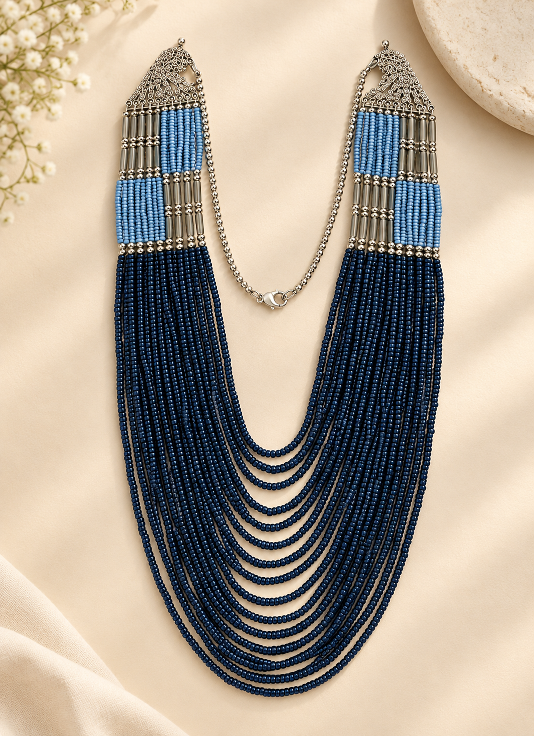 Blue and Grey Beaded Necklace Garud Wear