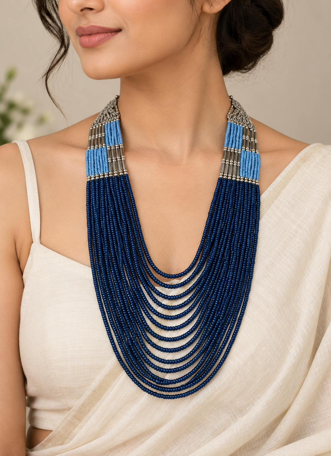 Blue and Grey Beaded Necklace Garud Wear