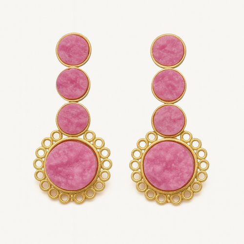 Boho Bliss Pink Druzy Brass Earrings Garud Wear